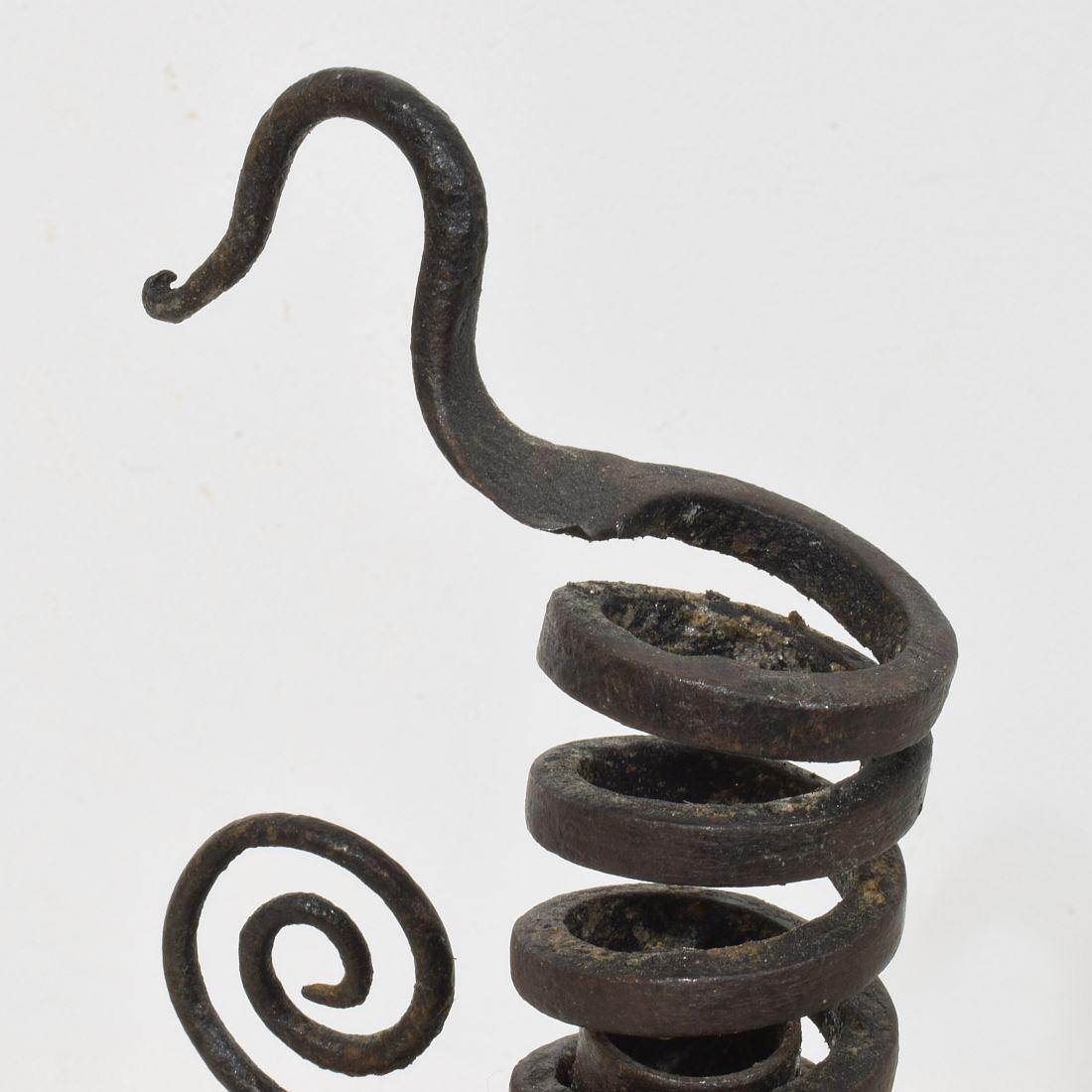 French, 18th Century, Hand Forged Iron Rat De Cave Candleholder For Sale 8