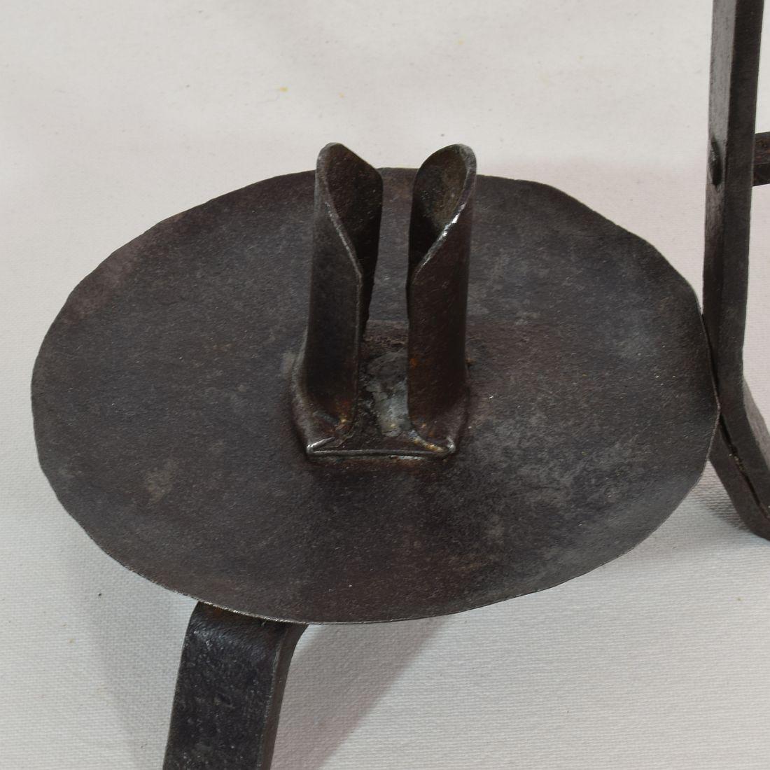 French 18th Century Hand Forged Iron Rat De Cave Candleholder 9