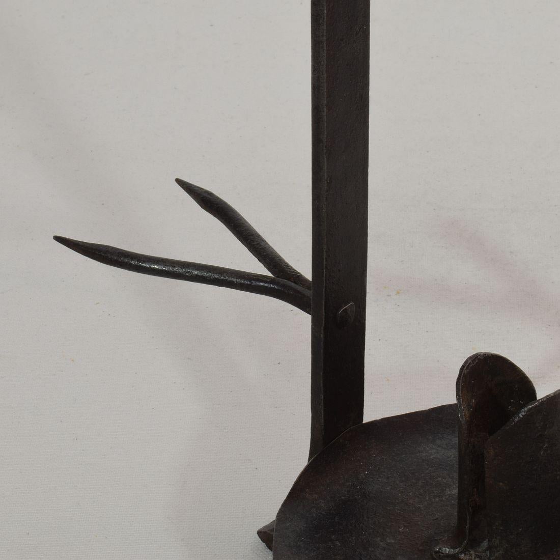 French 18th Century Hand Forged Iron Rat De Cave Candleholder 10