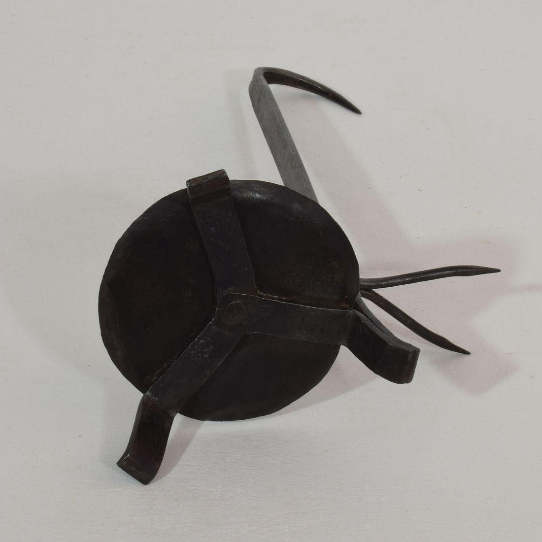 French 18th Century Hand Forged Iron Rat De Cave Candleholder 11