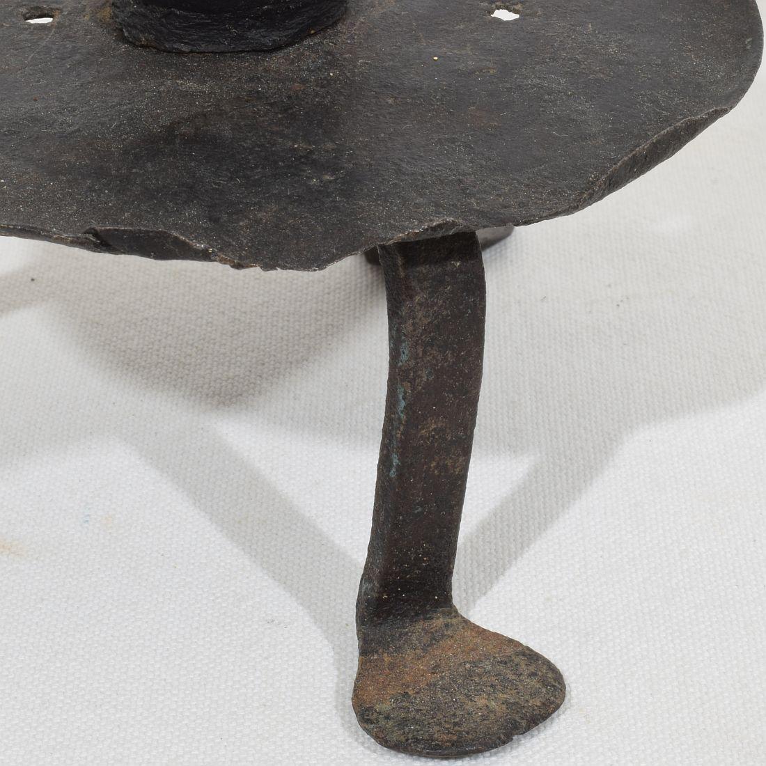French, 18th Century, Hand Forged Iron Rat De Cave Candleholder For Sale 12