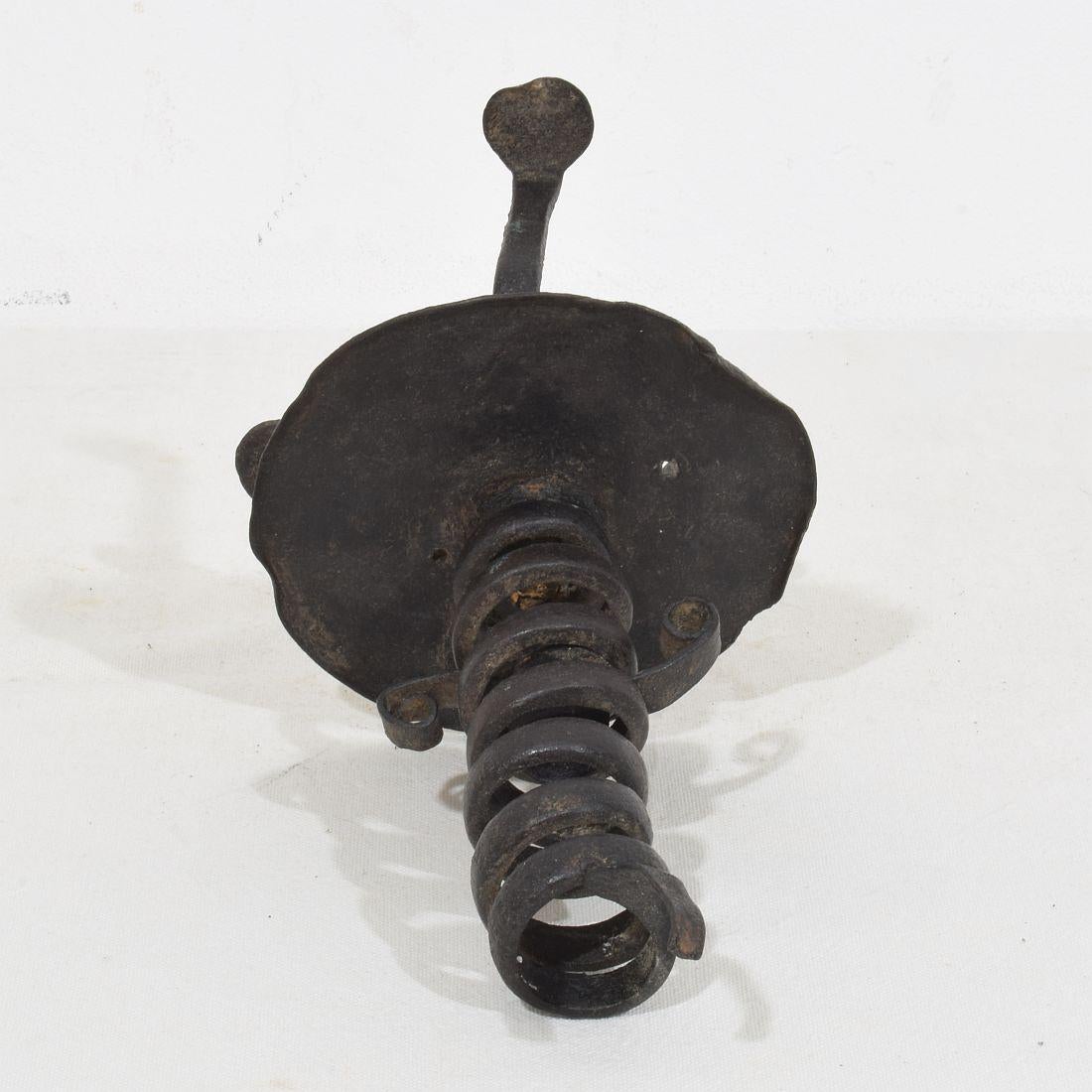 French, 18th Century, Hand Forged Iron Rat De Cave Candleholder For Sale 13