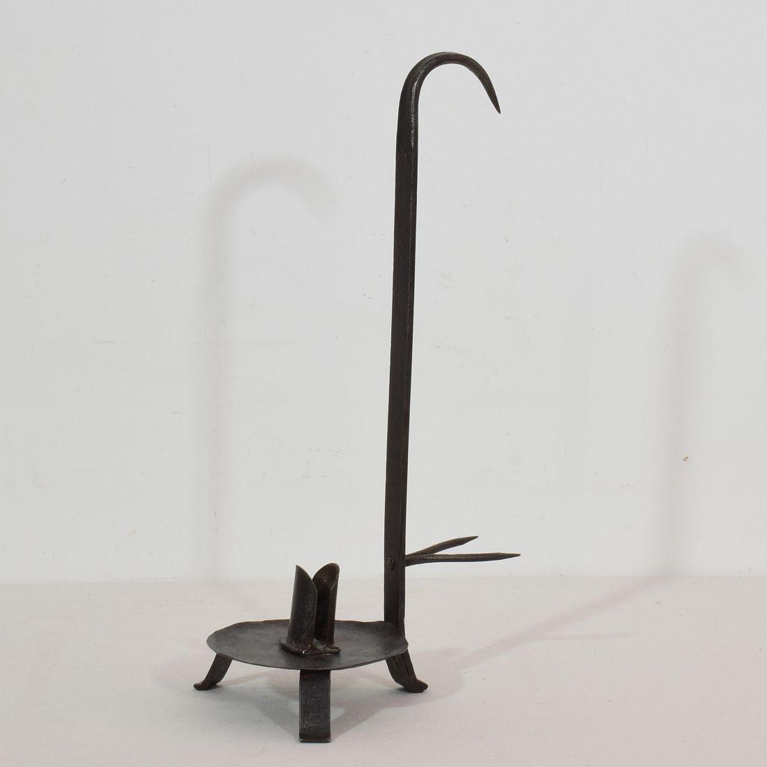18th Century and Earlier French 18th Century Hand Forged Iron Rat De Cave Candleholder