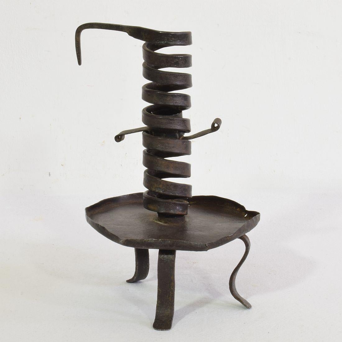 18th Century and Earlier French, 18th Century, Hand Forged Iron Rat De Cave Candleholder