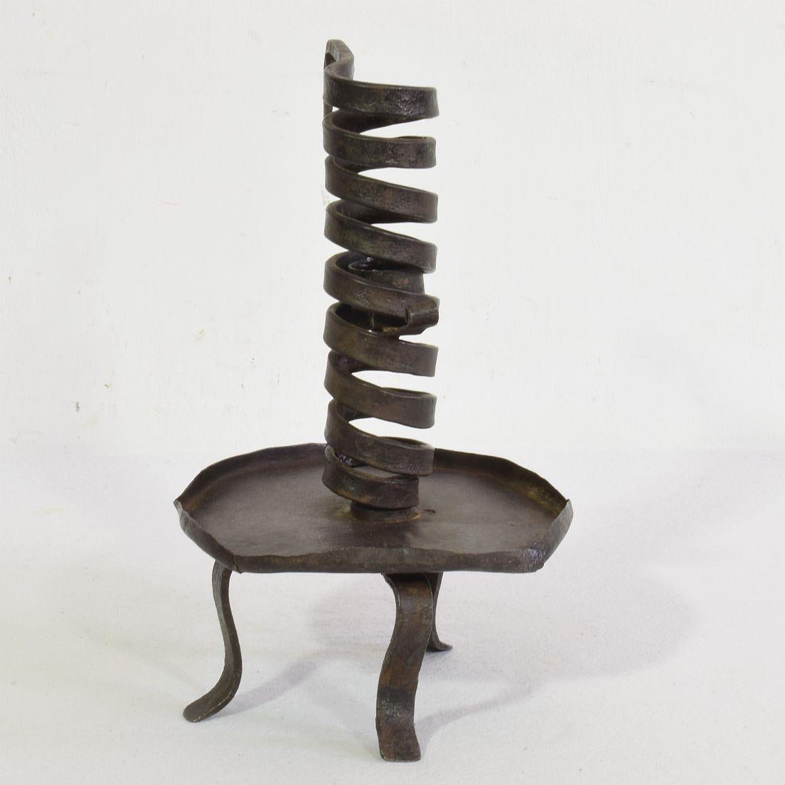 French, 18th Century, Hand Forged Iron Rat De Cave Candleholder 1