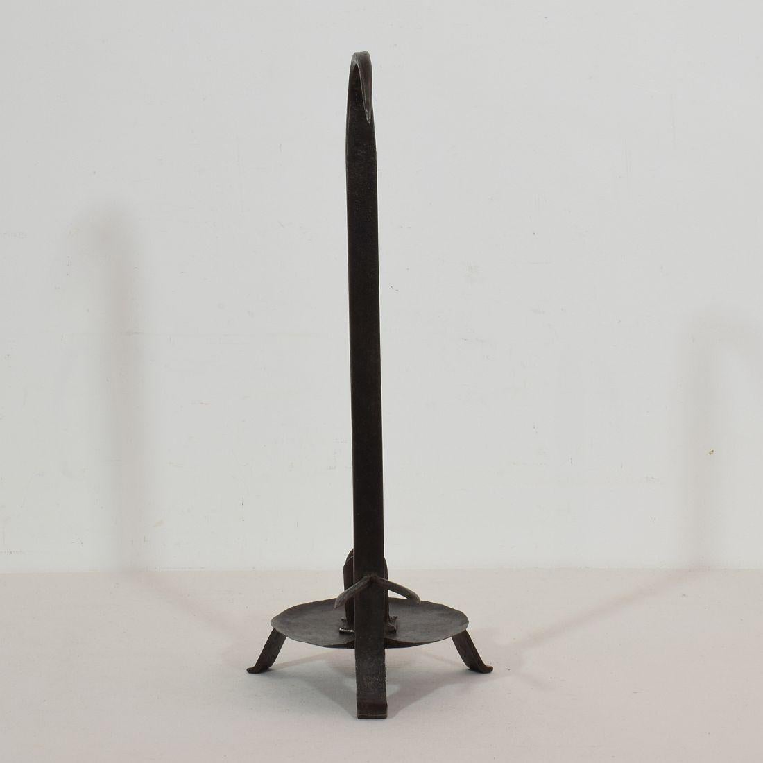 French 18th Century Hand Forged Iron Rat De Cave Candleholder 2