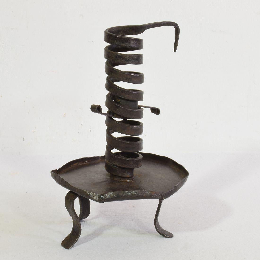 French, 18th Century, Hand Forged Iron Rat De Cave Candleholder 2