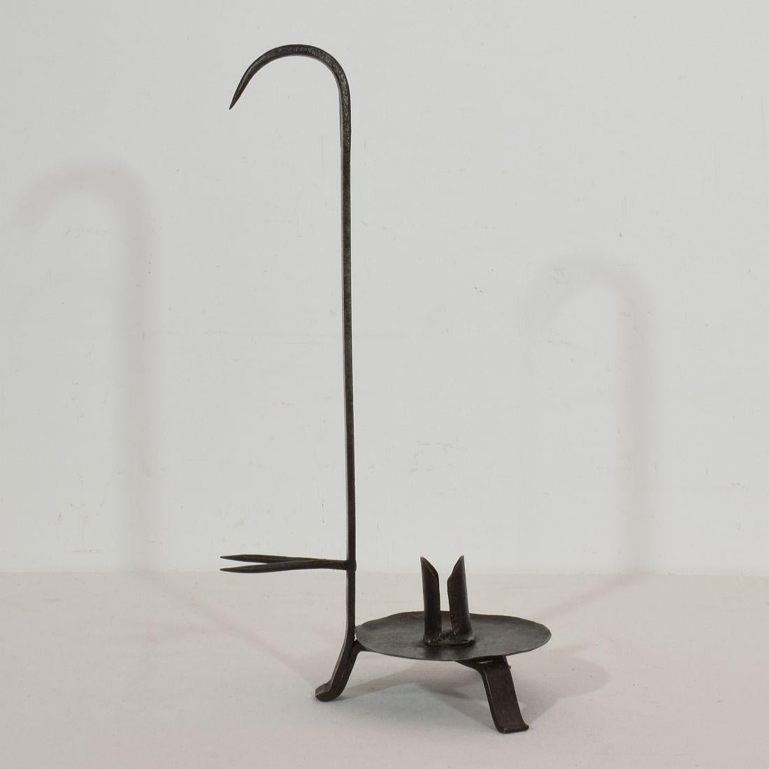 French 18th Century Hand Forged Iron Rat De Cave Candleholder 3