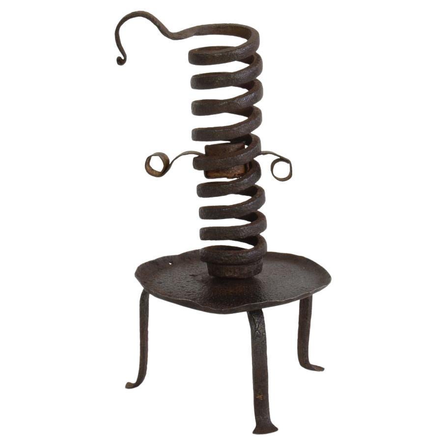 French 18th Century Hand Forged Iron Rat De Cave Candleholder