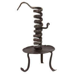 French, 18th Century, Hand Forged Iron Rat De Cave Candleholder