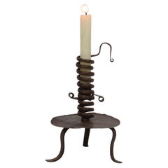 French, 18th Century, Hand Forged Iron Rat De Cave Candleholder
