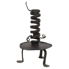 French, 18th Century, Hand Forged Iron Rat De Cave Candleholder