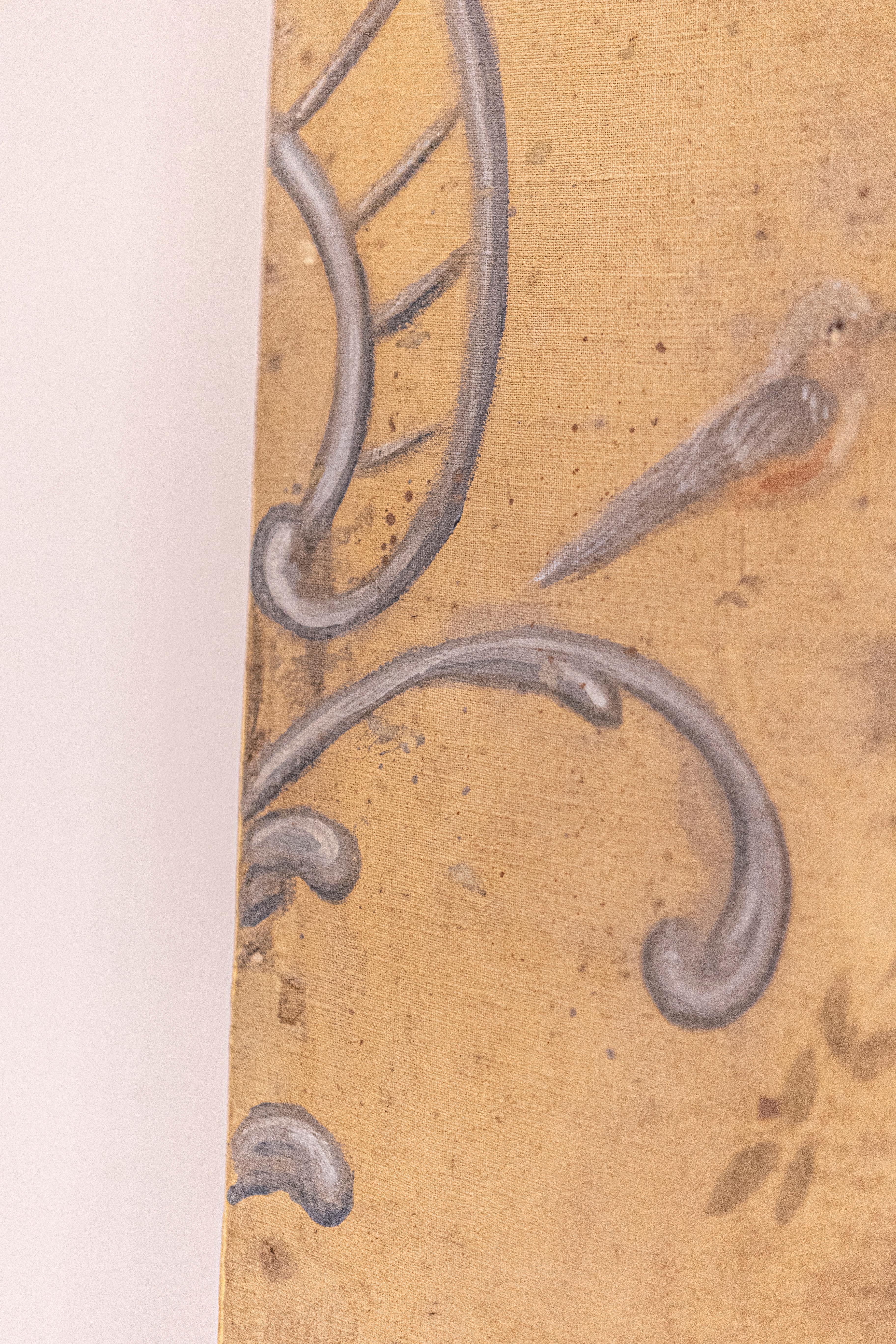 Französische handbemalte pastorale Tafeln mit Obstvasen und Vögeln aus dem 18. Jahrhundert (Leinwand) im Angebot