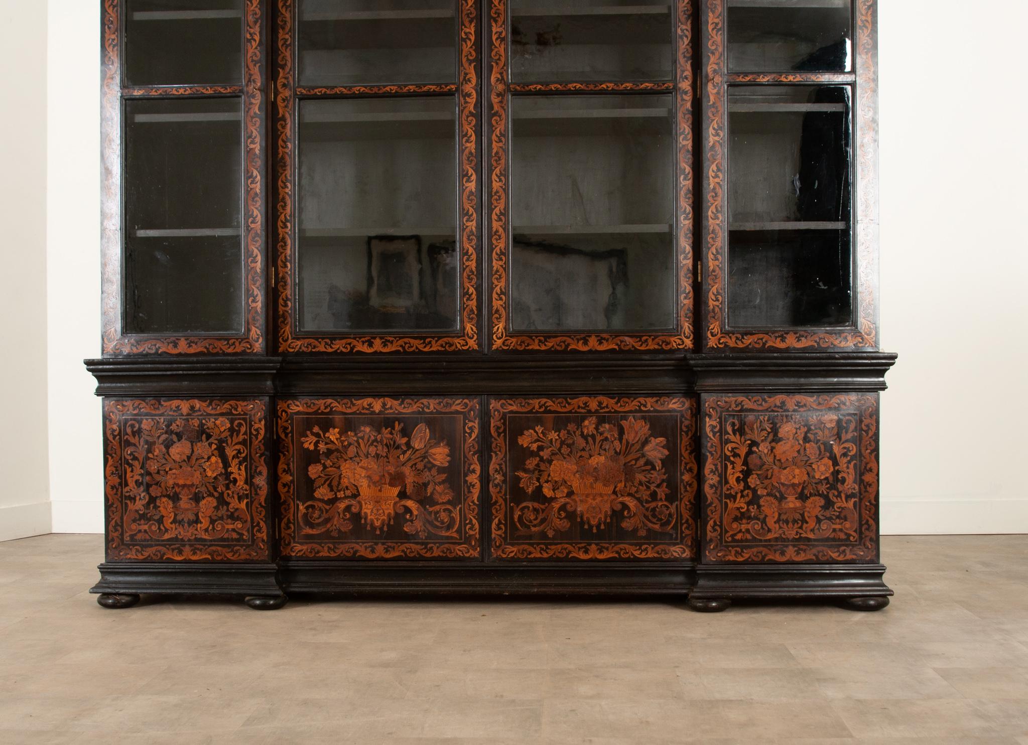 Marquetry French 18th Century Inlaid Breakfront Bibliotheque