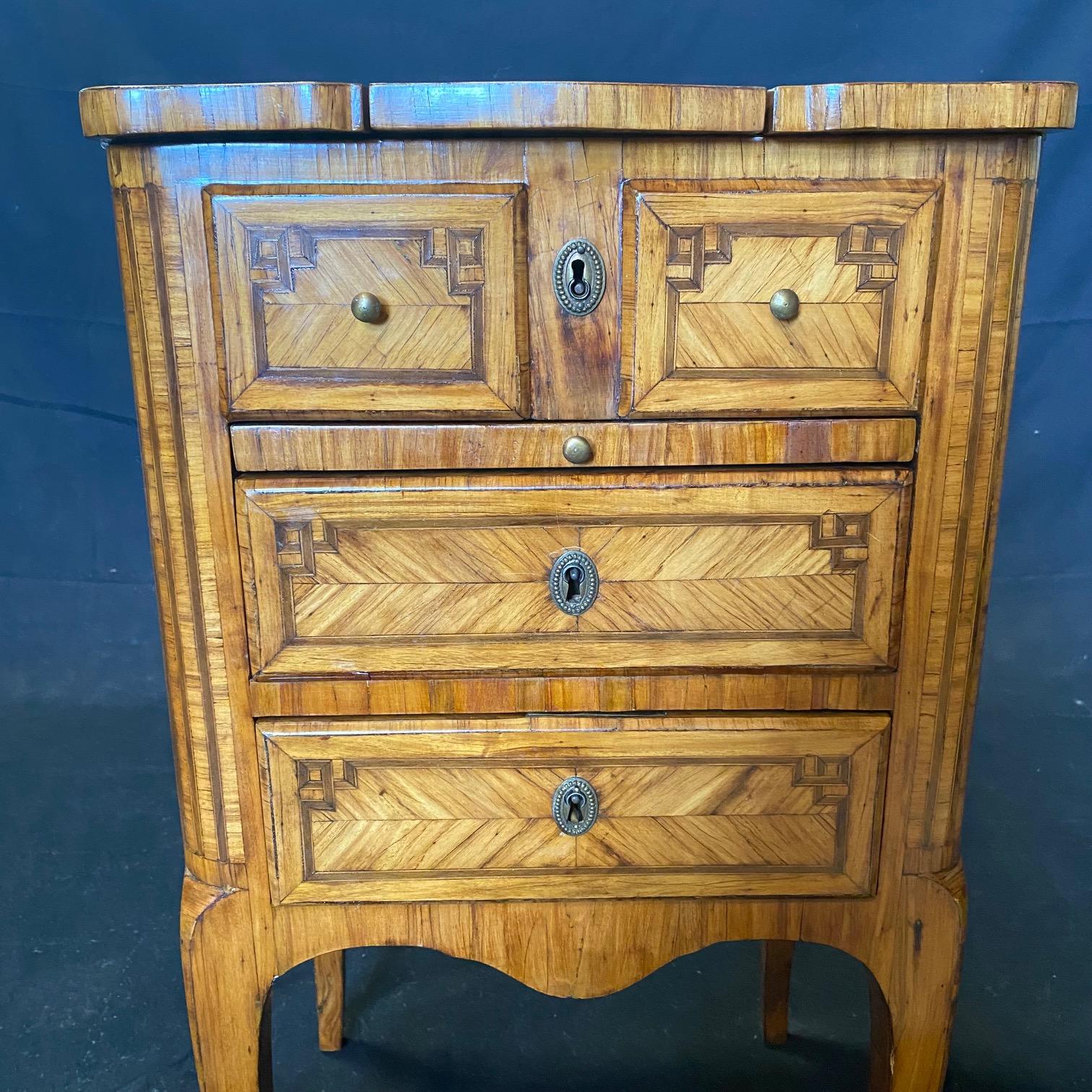 Leather French 18th Century Inlaid Petite Commode or Side Table  For Sale