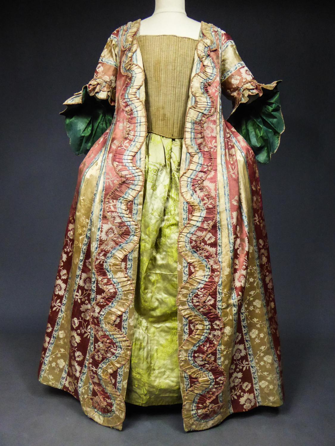 Brown French 18th Century Interior Robe Volante Dress Louis XV Period