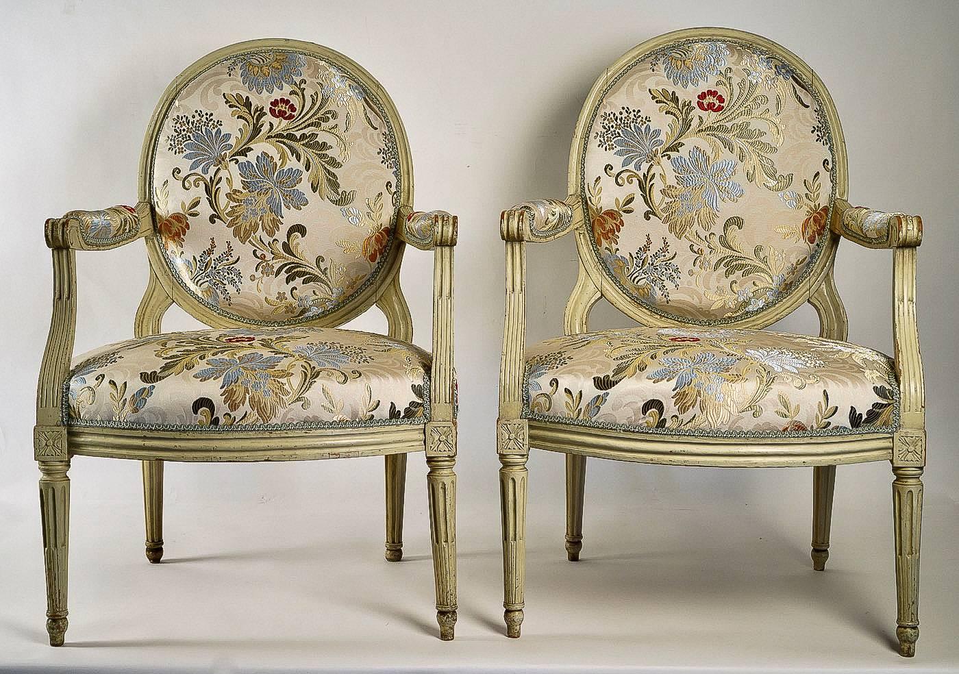 French 18th Century Lacquered Beechwood Four-Piece Salon Suite Louis XVI Period For Sale 9