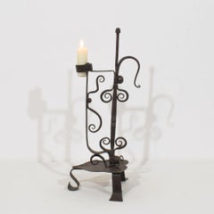 French, 18th Century, Large Hand Forged Iron Rat De Cave Candleholder