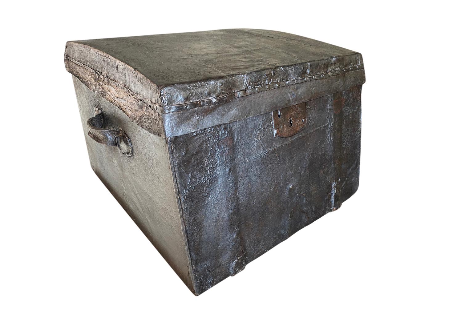 A wonderful mid-18th century leather clad trunk - coffee from the South of France. Fabulous patina.