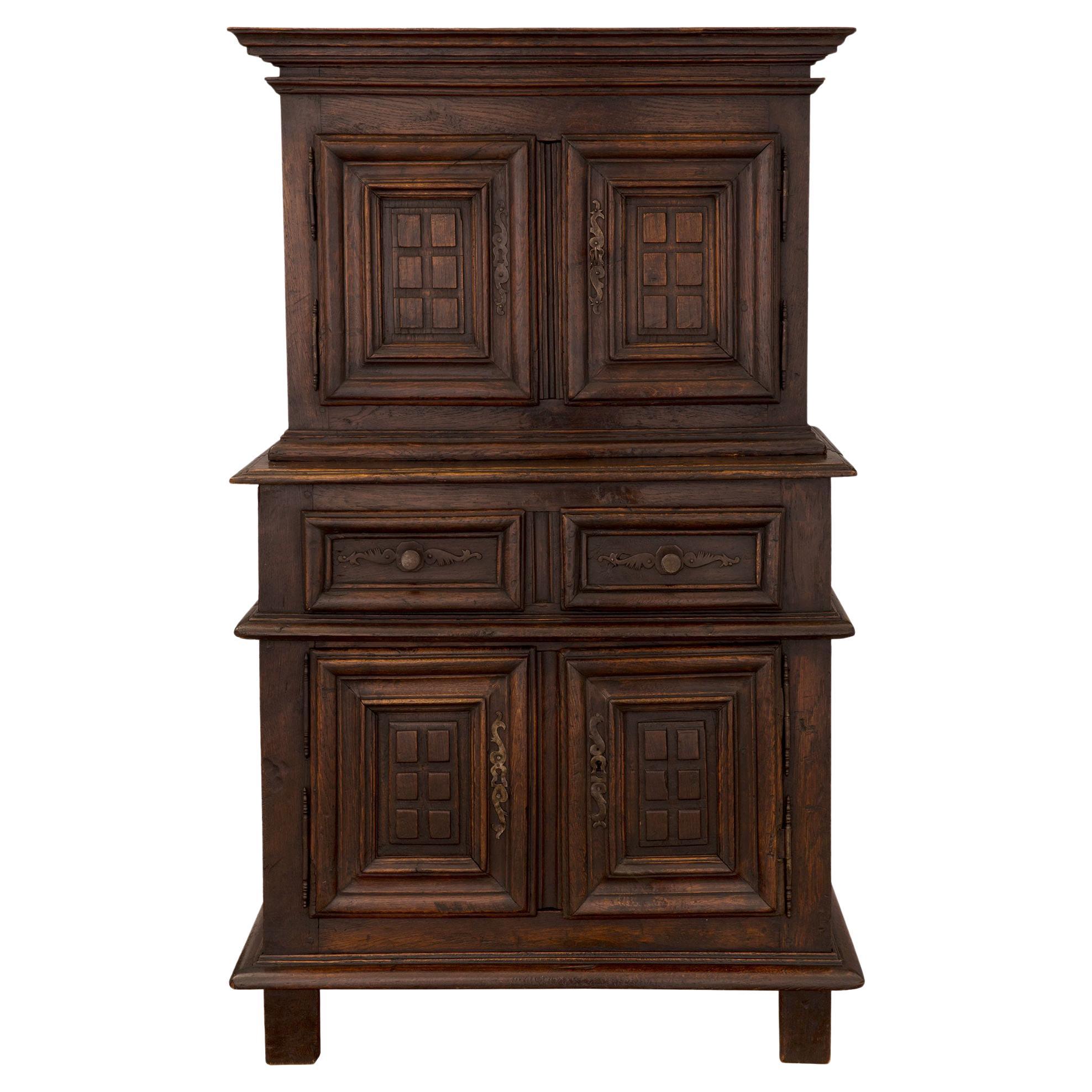 French 18th Century Louis XIII St. Oak Deux Corps Cabinet