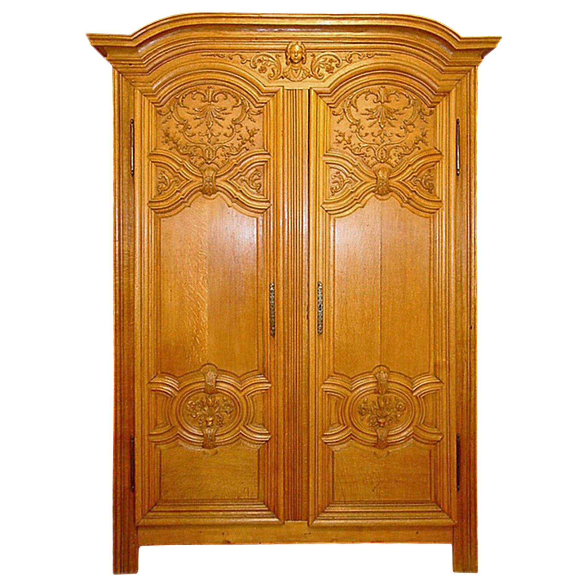 French 18th Century Louis XIV Period Two Door Oak Armoire For Sale at