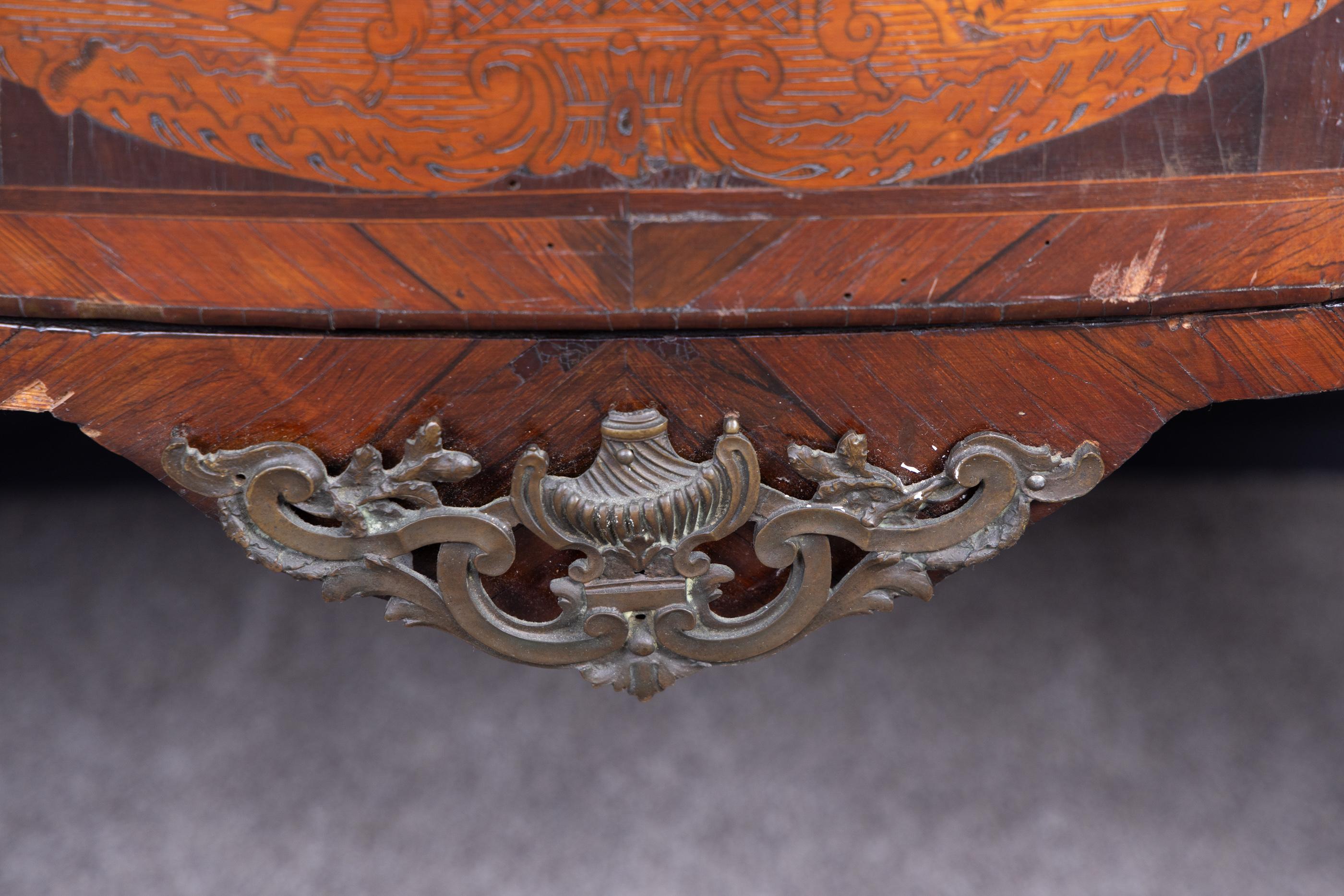 French 18th Century Louis XV Bombé Chest, Marble Top and Gorgeous Marquetry For Sale 2