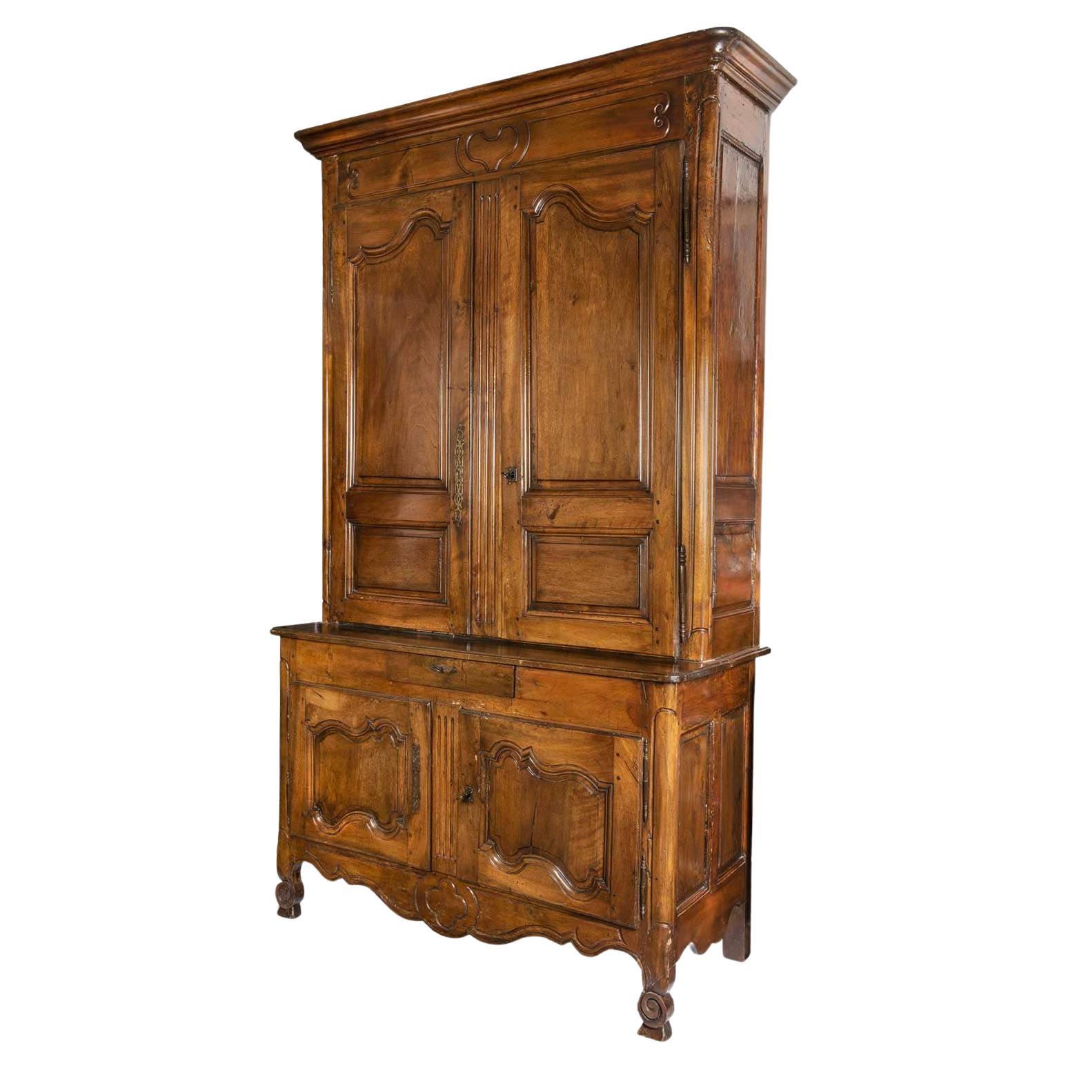 French 18th Century Louis XV Buffet Two-Part High Cupboard Sideboard Provencal For Sale