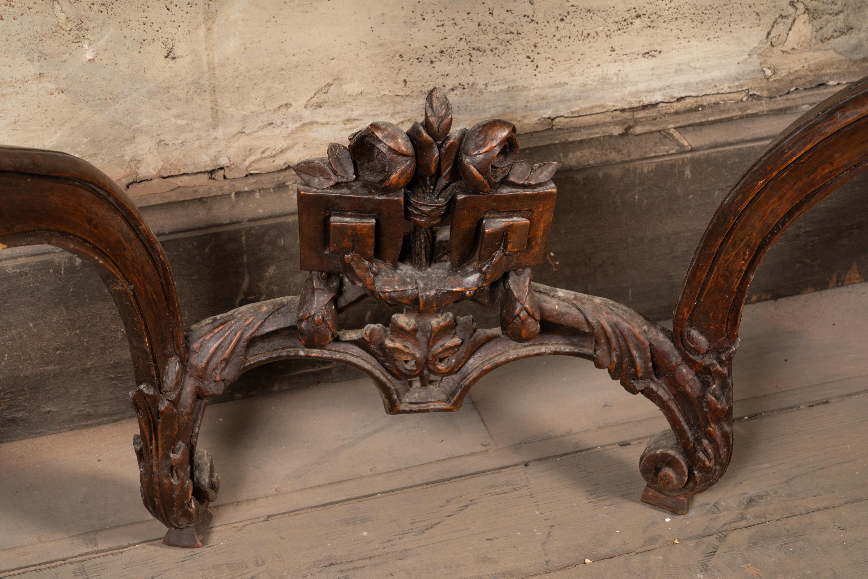 French 18th Century Louis XV Carved Walnut Marble Top Console In Fair Condition For Sale In New Orleans, LA