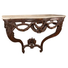 French 18th Century Louis XV Carved Walnut Marble Top Console