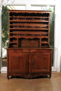 French 18th Century Louis XV Cherry Vaisselier from Limoges with Molded Doors