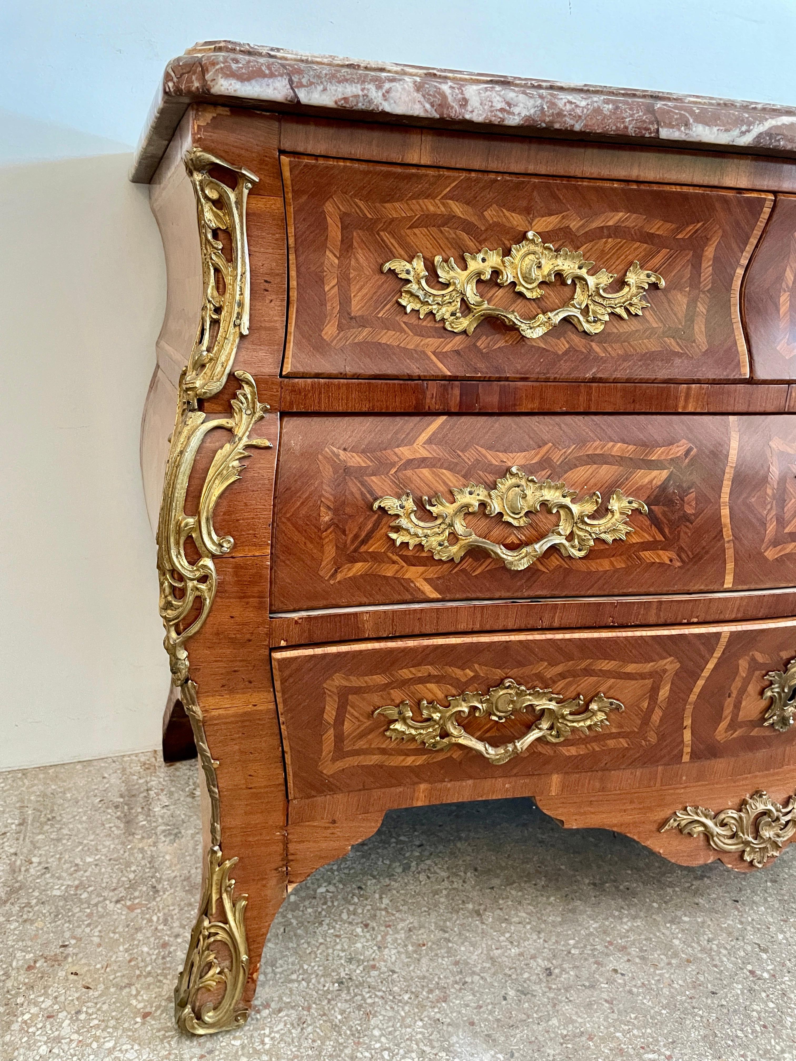 Bronze French 18th Century Louis XV Commode with Marble Top Signed For Sale