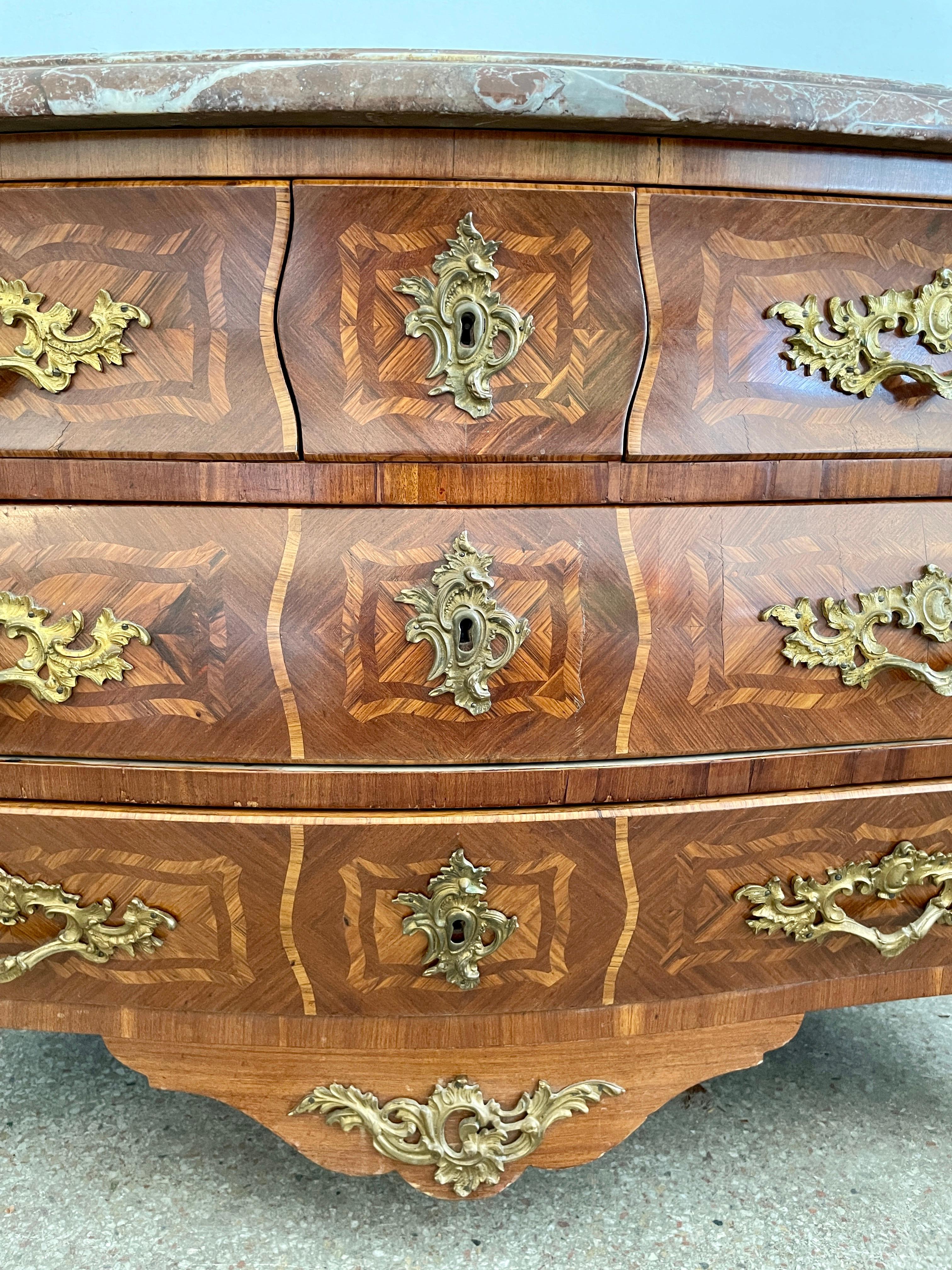 French 18th Century Louis XV Commode with Marble Top Signed For Sale 1