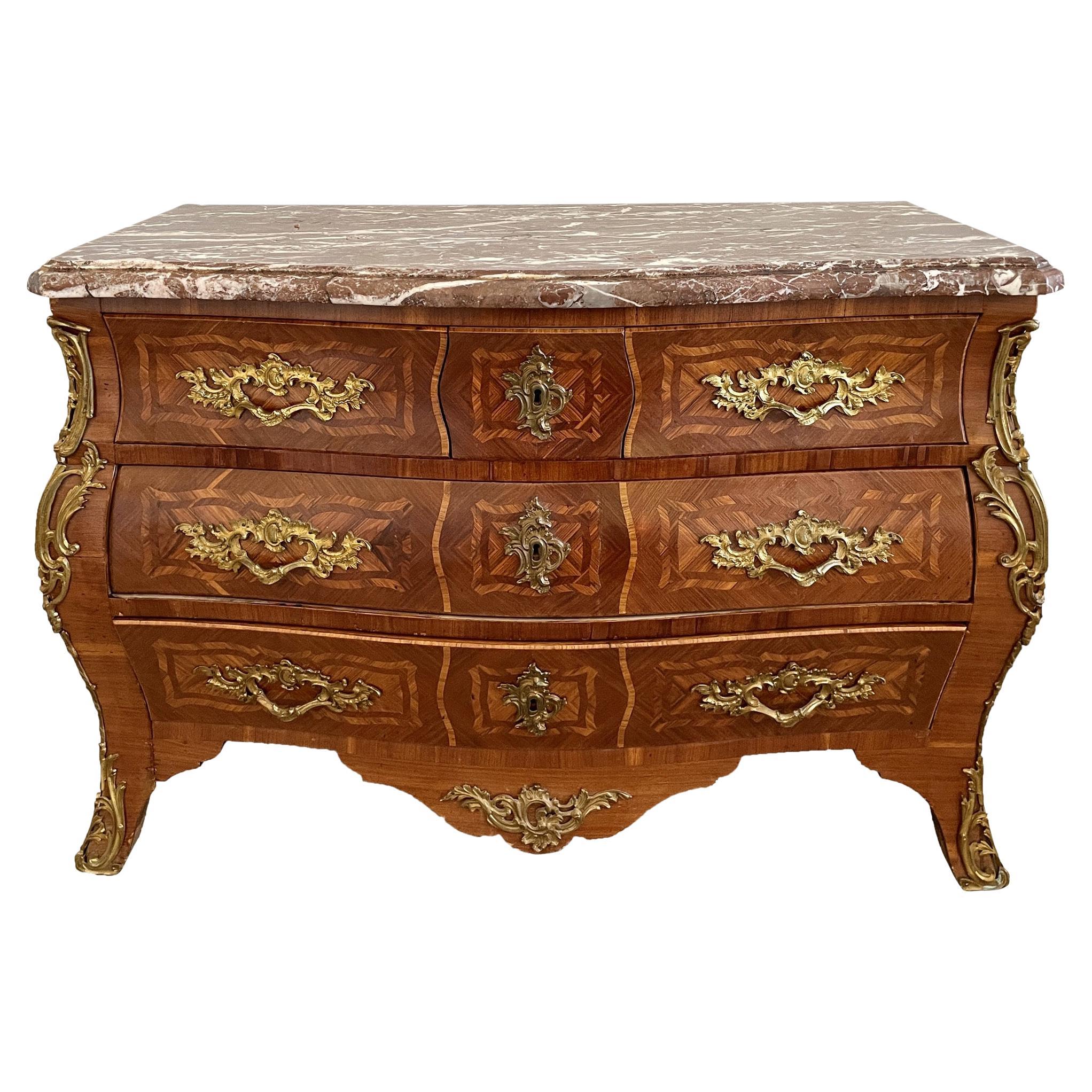 French 18th Century Louis XV Commode with Marble Top Signed For Sale