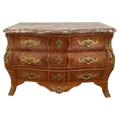 Antique French 18th Century Louis XV Commode with Marble Top Signed