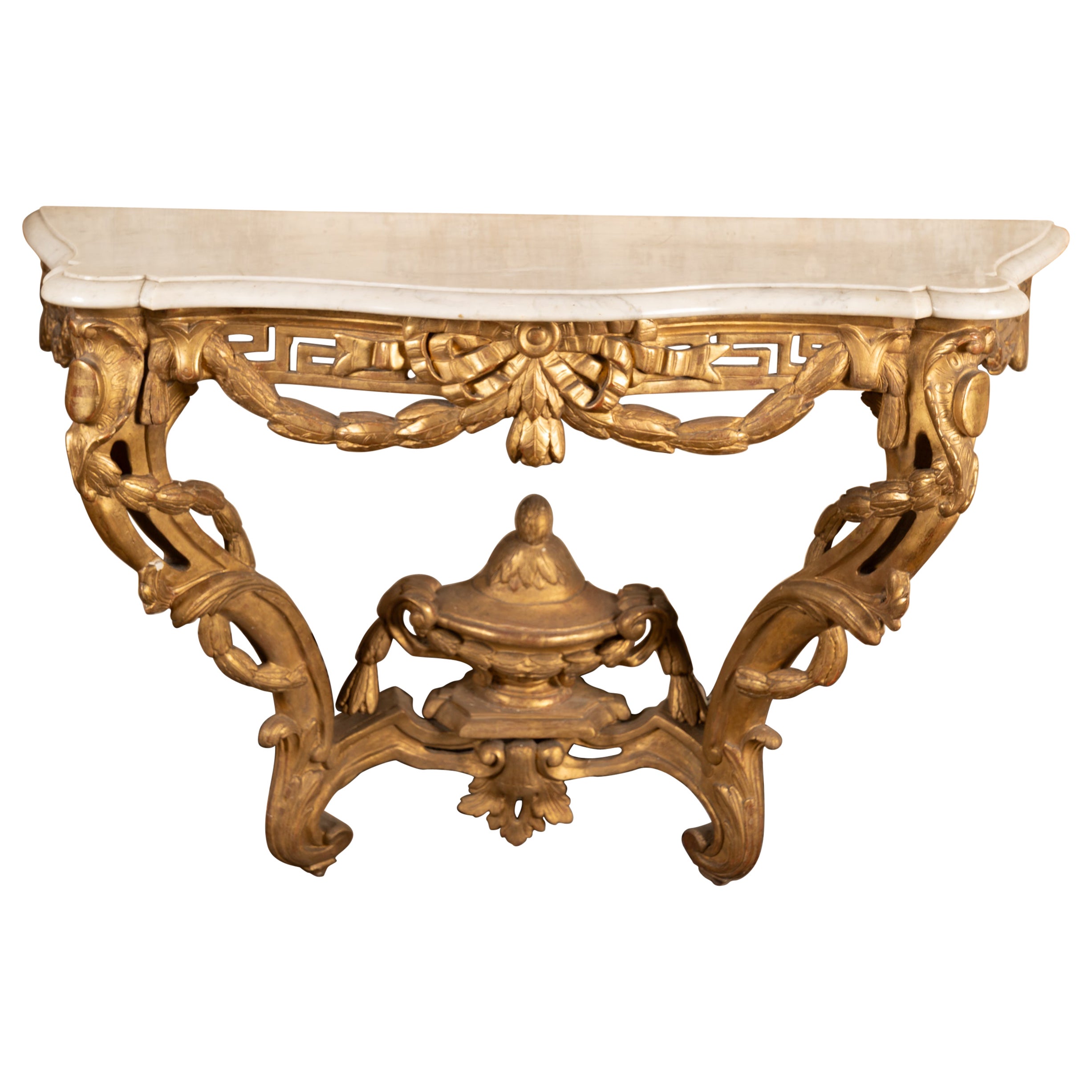 Französisch 18. Jahrhundert Louis XV Blattgold Marmor Top Konsole