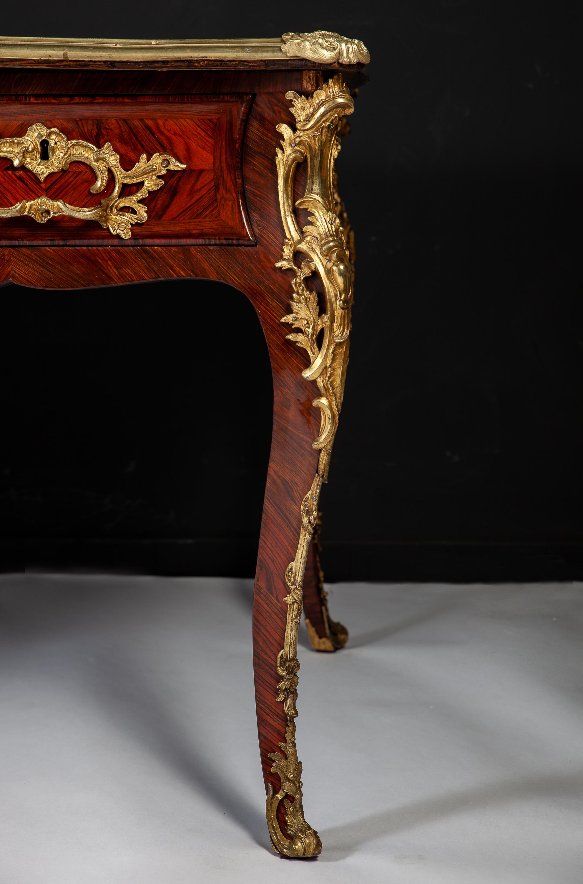French 18th Century Louis XV Kingwood Gilt-Bronze Mounted  Bureau Plat Desk 1750 7