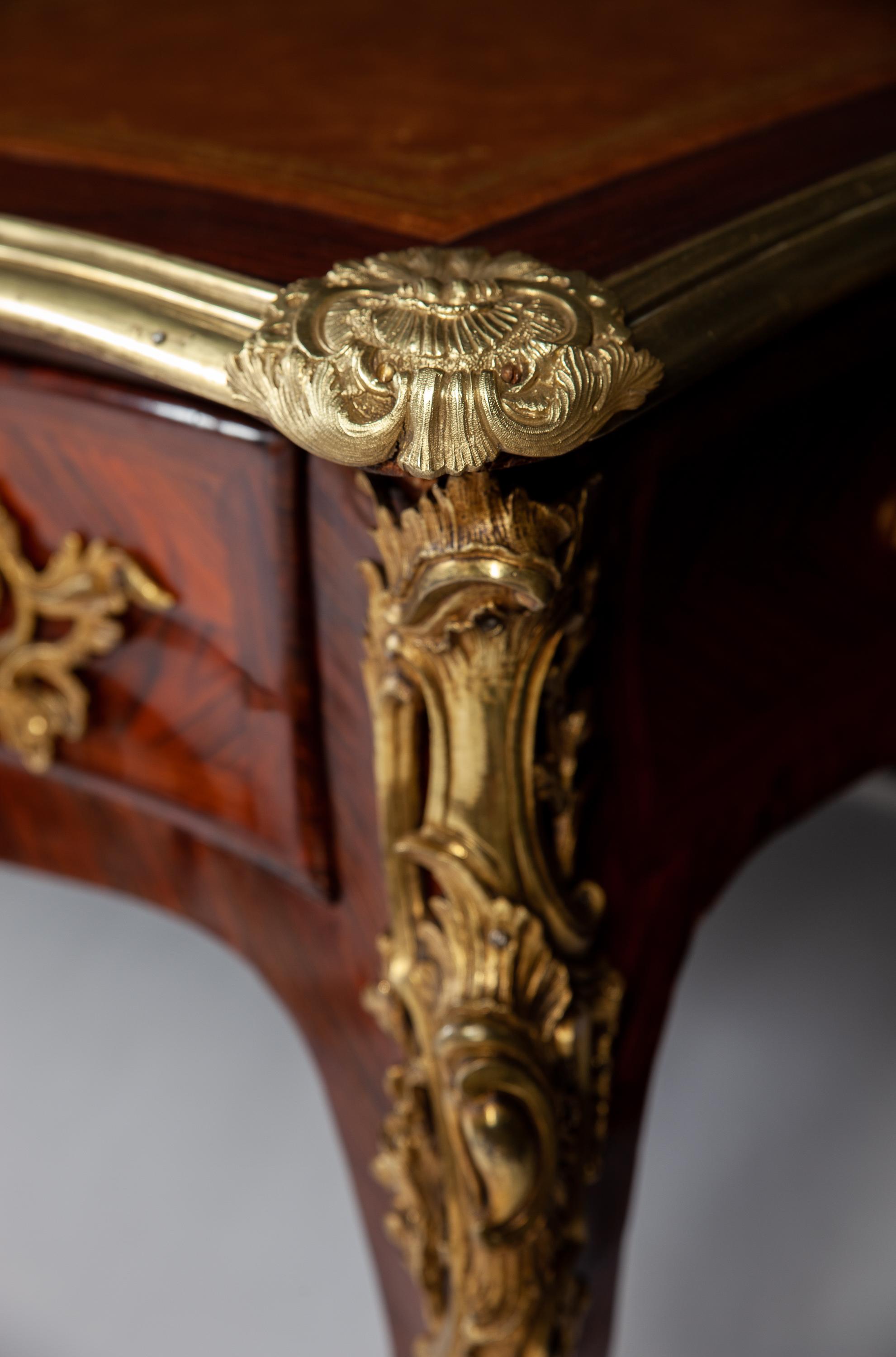 Mid-18th Century French 18th Century Louis XV Kingwood Gilt-Bronze Mounted  Bureau Plat Desk 1750