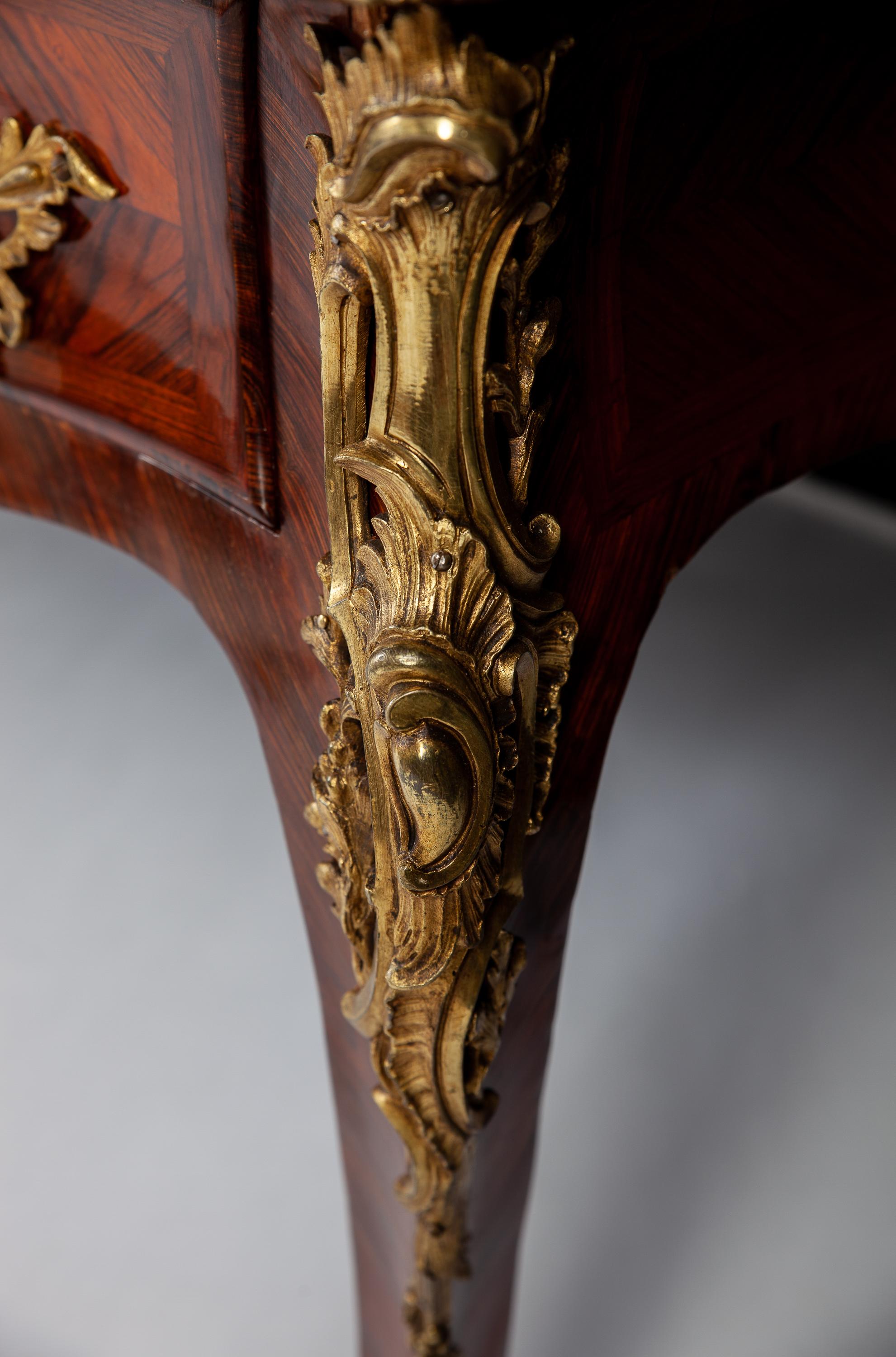 French 18th Century Louis XV Kingwood Gilt-Bronze Mounted  Bureau Plat Desk 1750 1