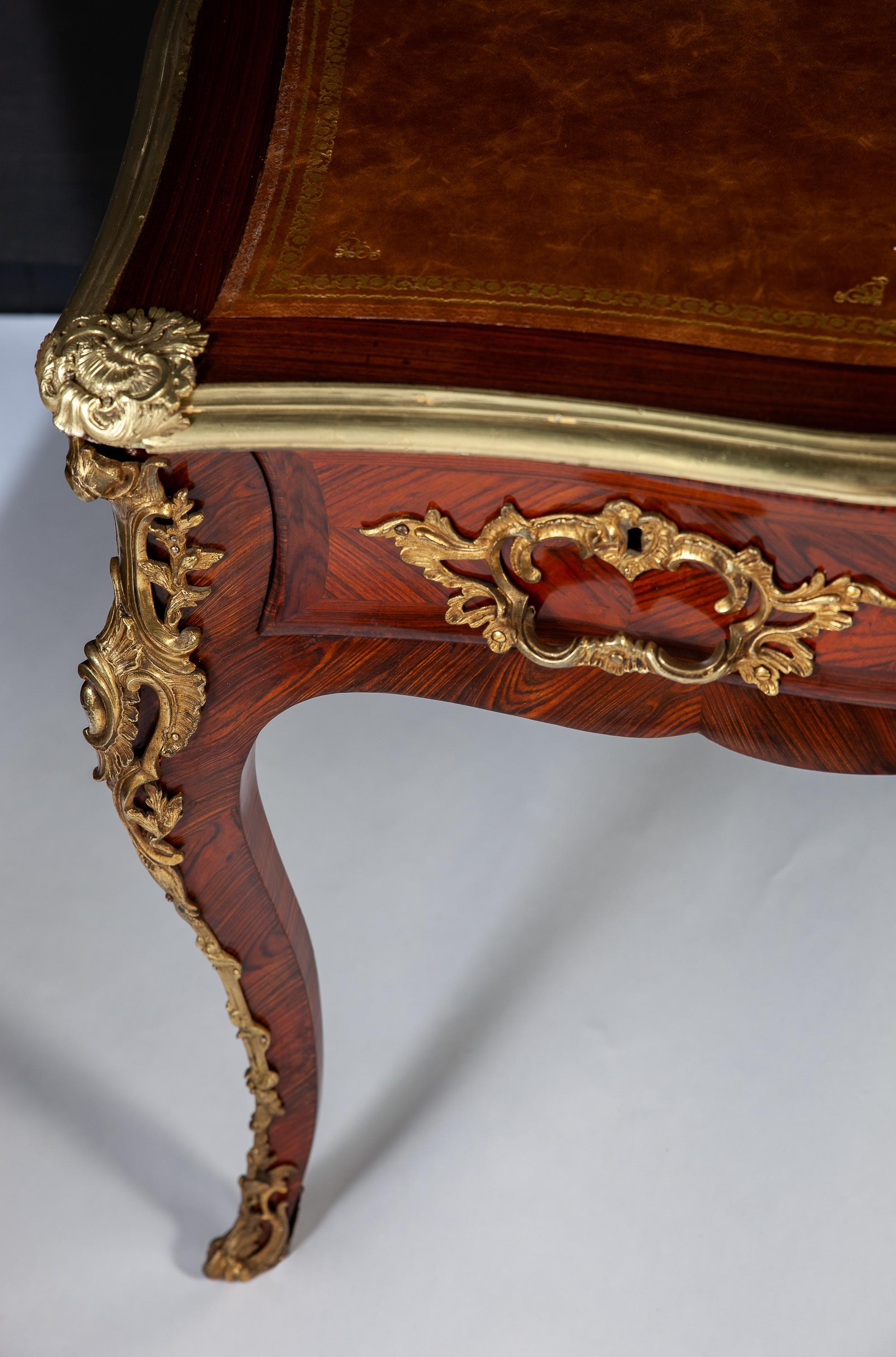 French 18th Century Louis XV Kingwood Gilt-Bronze Mounted  Bureau Plat Desk 1750 3