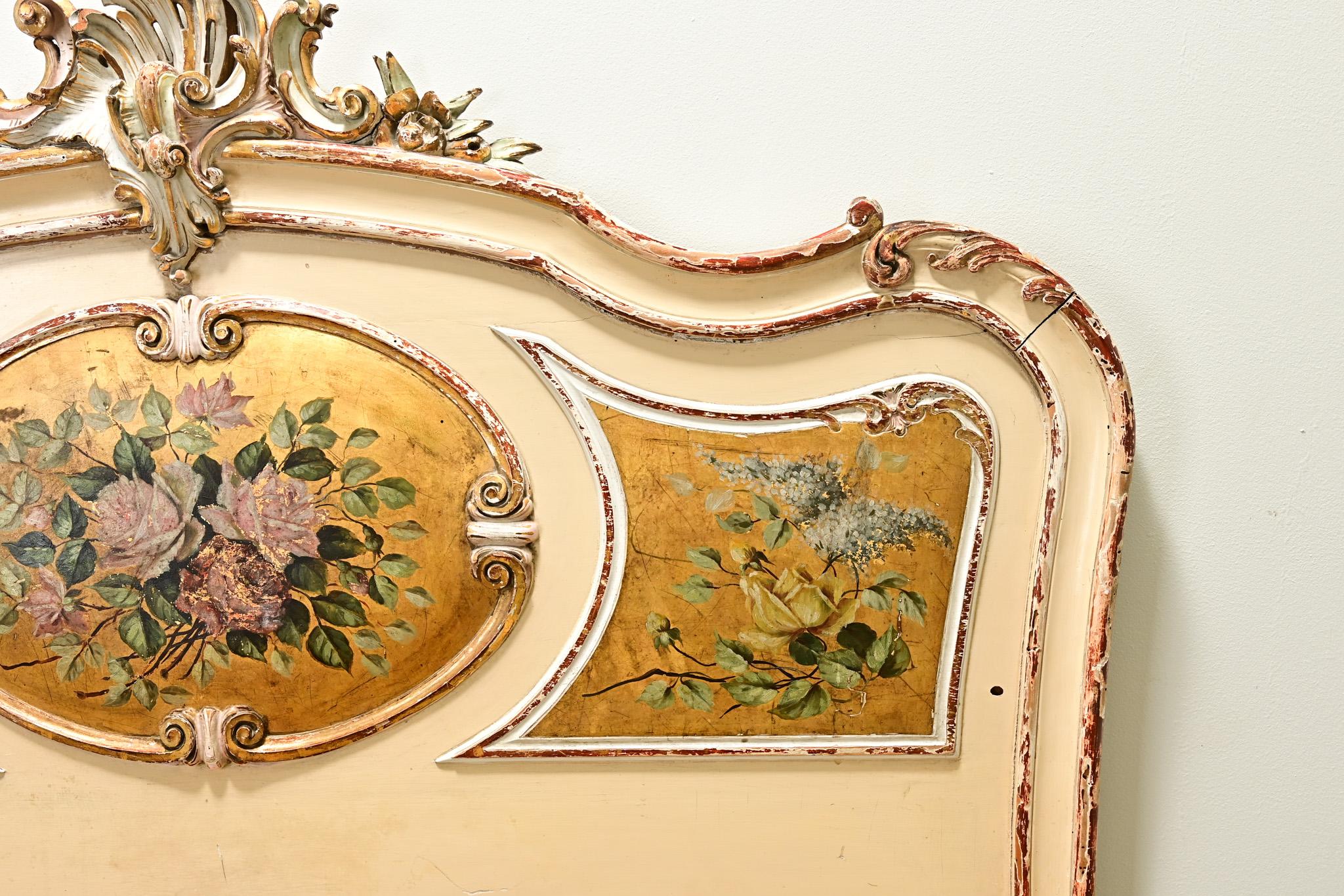 18th Century and Earlier French 18th Century Louis XV Painted & Gilt Queen Bed For Sale