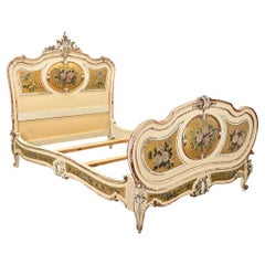 Antique French 18th Century Louis XV Painted & Gilt Queen Bed