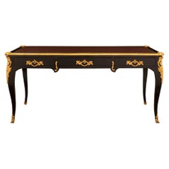 French 18th Century Louis XV Period Ebony And Ormolu Bureau Plat Partner's Desk