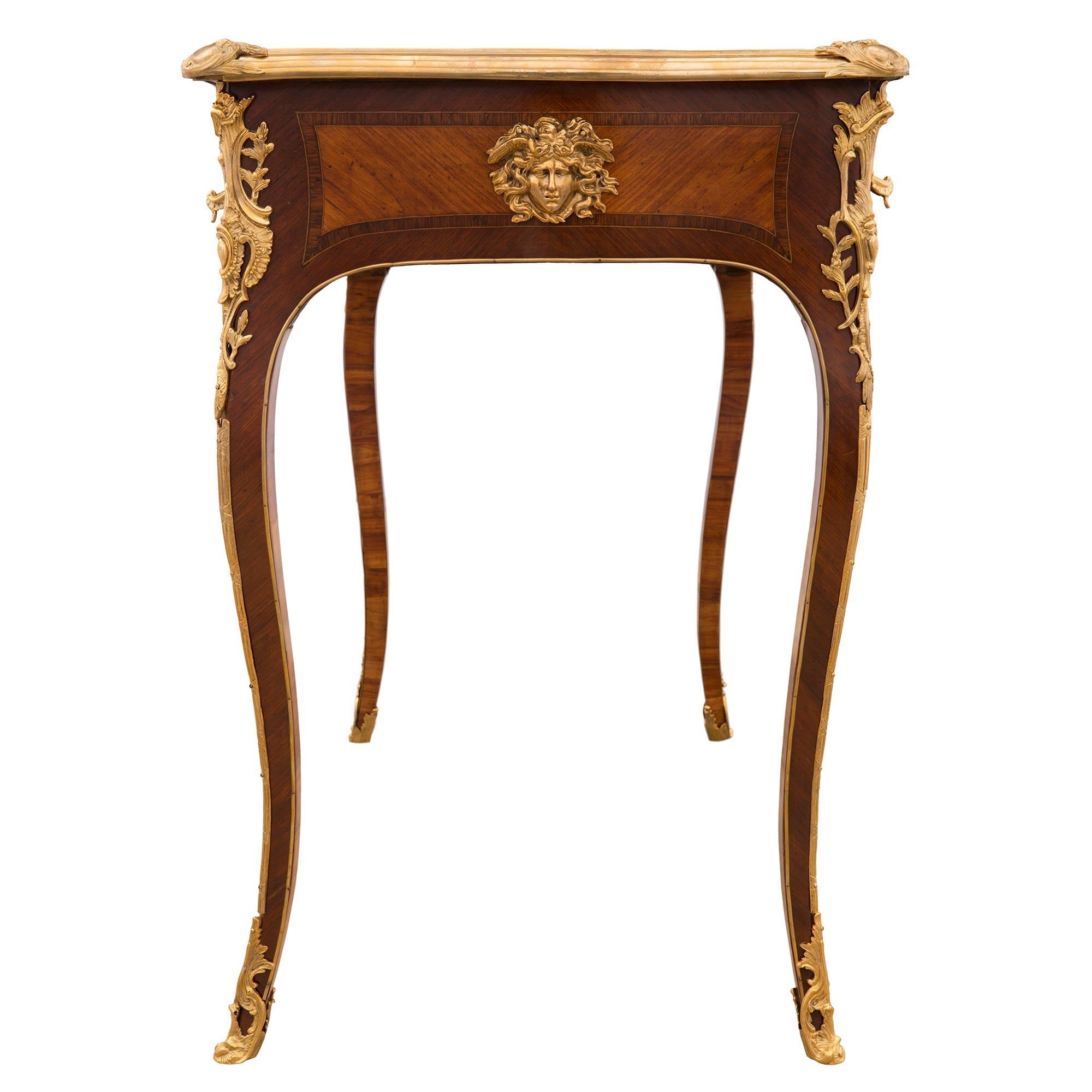 Leather French 18th Century Louis XV Period French Desk in Kingwood and Tulipwood For Sale