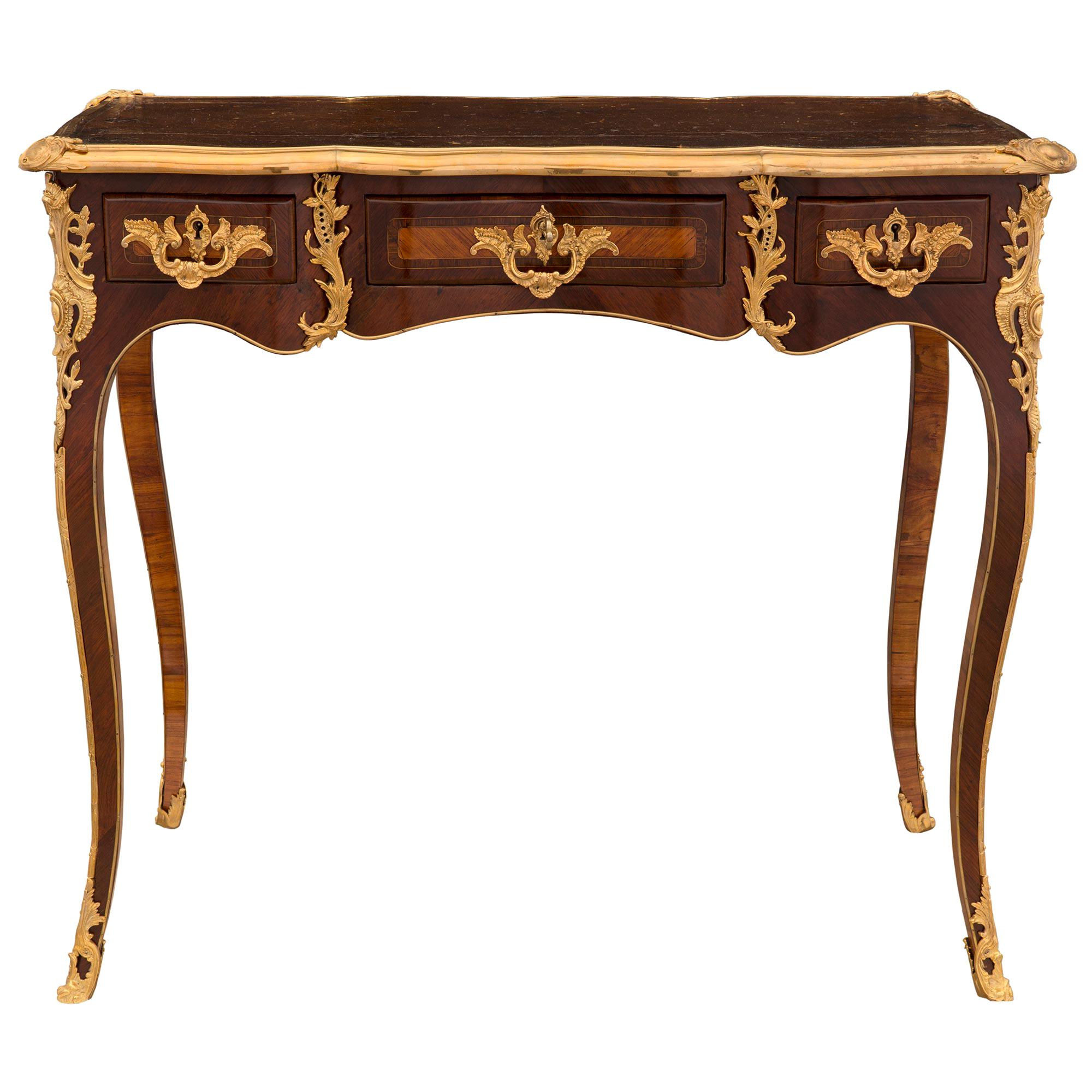 French 18th Century Louis XV Period French Desk in Kingwood and Tulipwood For Sale