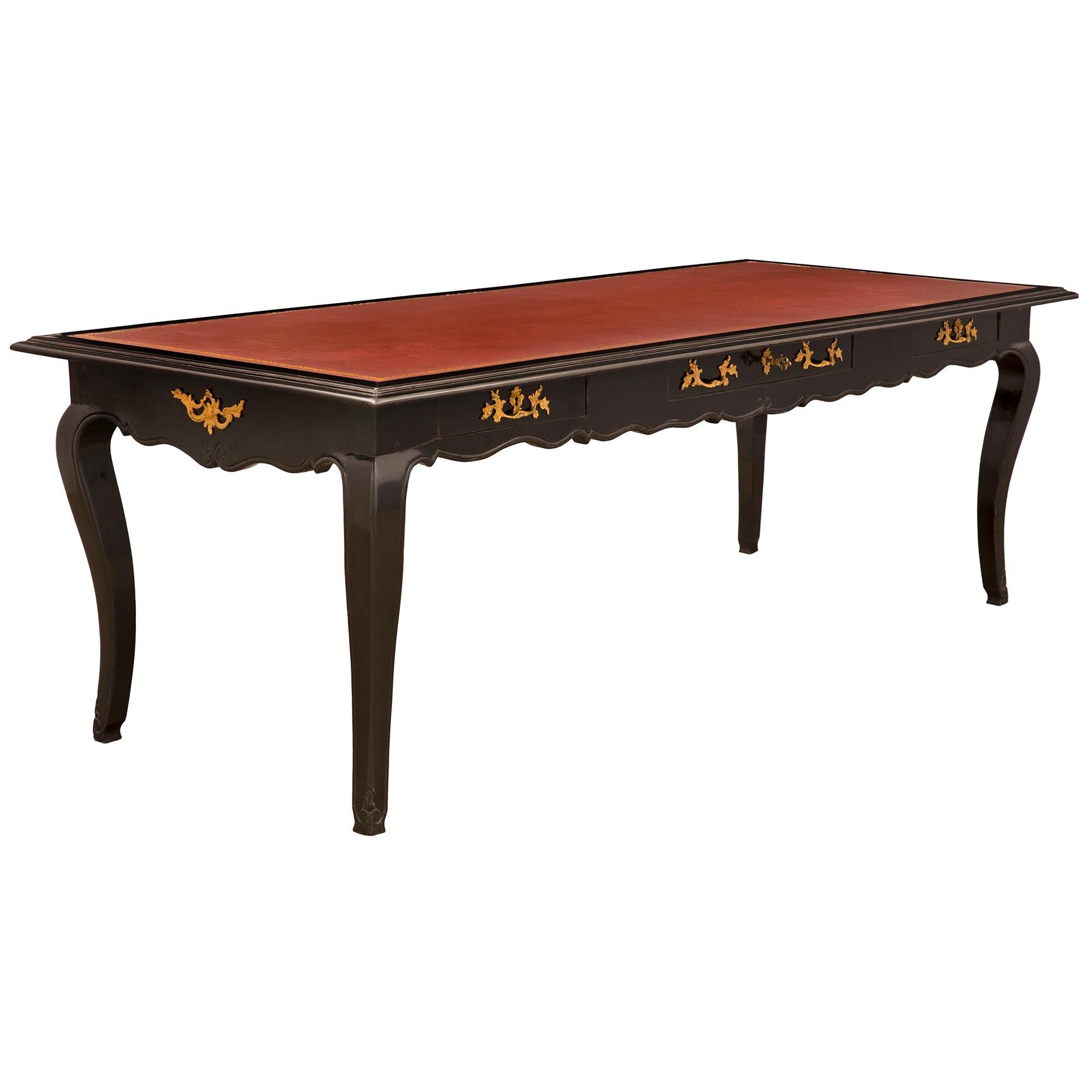 Ebonized French 18th Century Louis XV Period Fruitwood and Ormolu Library Table/Desk For Sale