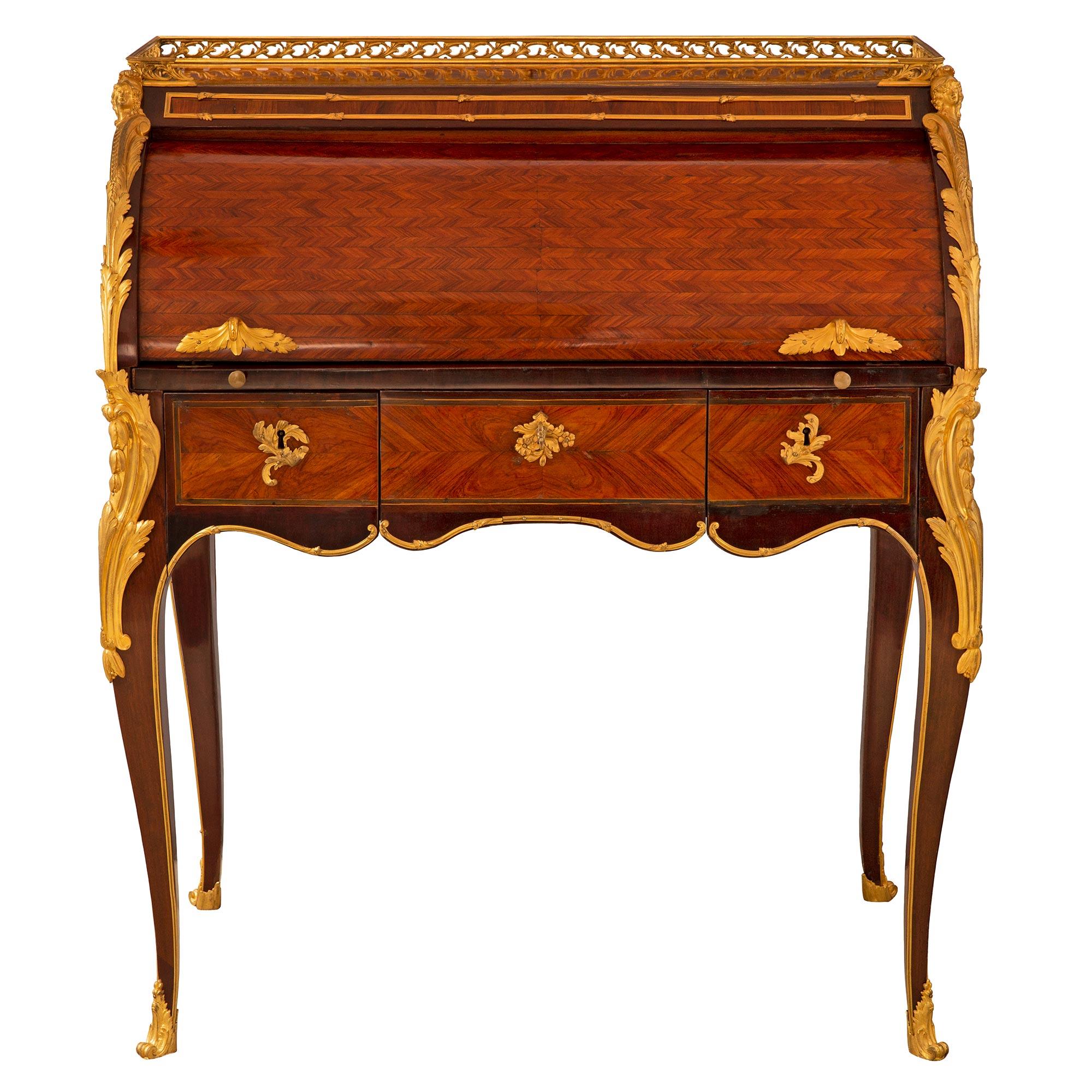 French 18th Century Louis XV Period Kingwood, Tulipwood and Ormolu Desk For Sale