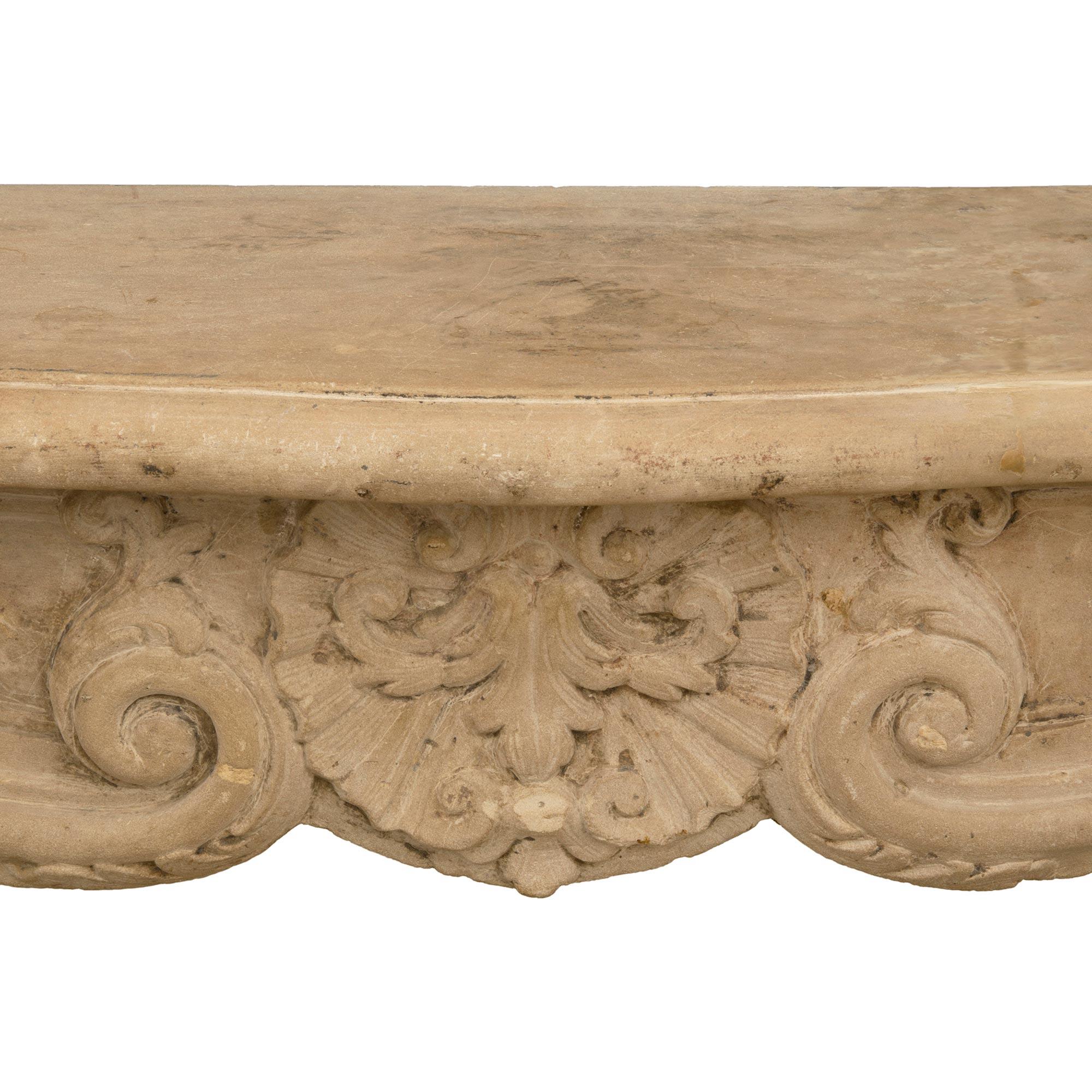 18th Century and Earlier French 18th Century Louis XV Period Limestone Fireplace Mantel For Sale