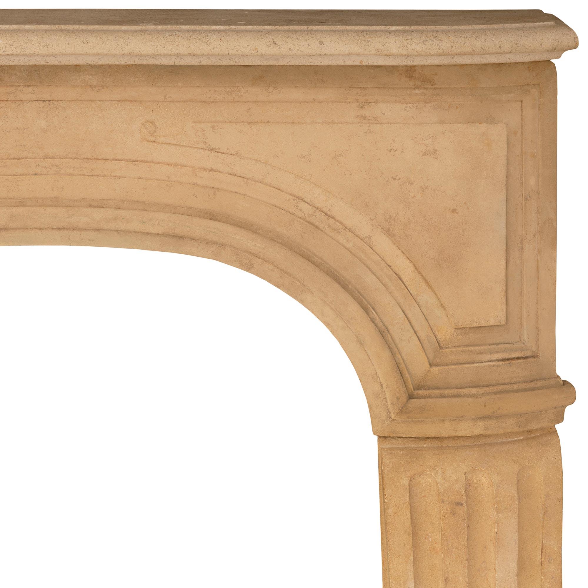 18th Century and Earlier French 18th century Louis XV Period Limestone fireplace mantel For Sale