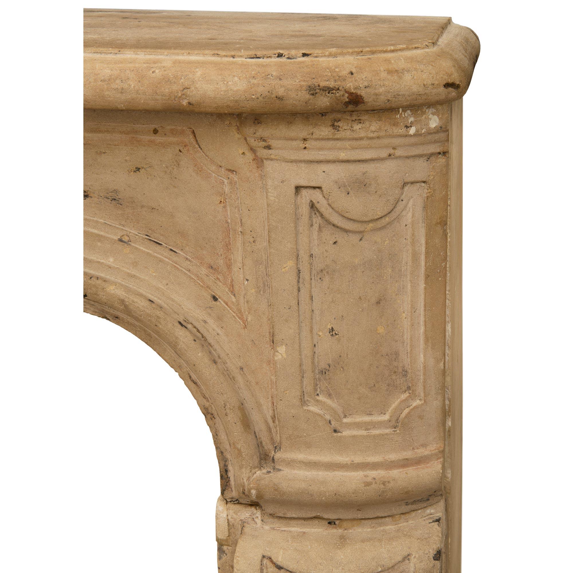 French 18th Century Louis XV Period Limestone Fireplace Mantel For Sale 1