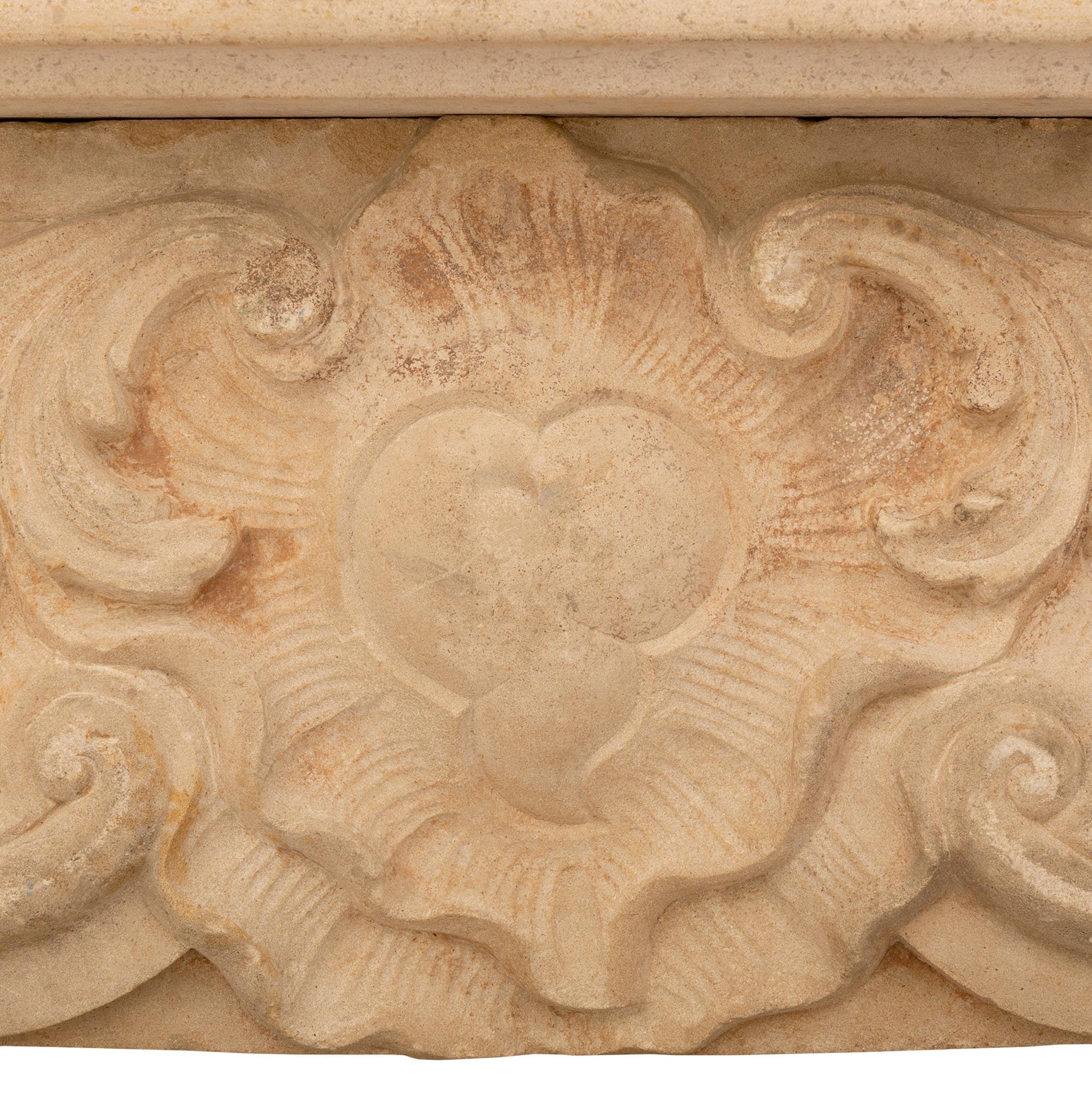 French 18th century Louis XV Period Limestone fireplace mantel For Sale 1